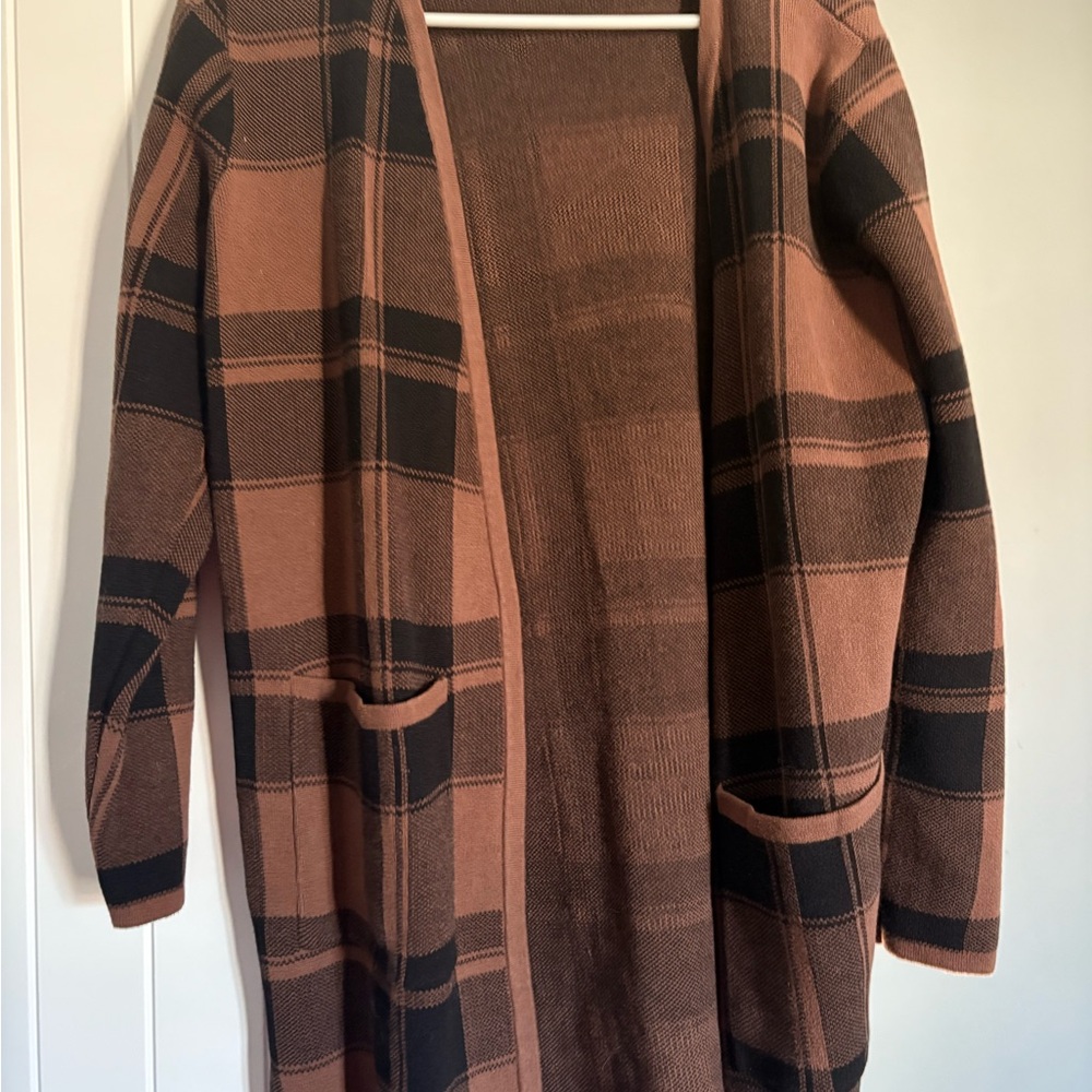 Plaid Open Front Cardigan